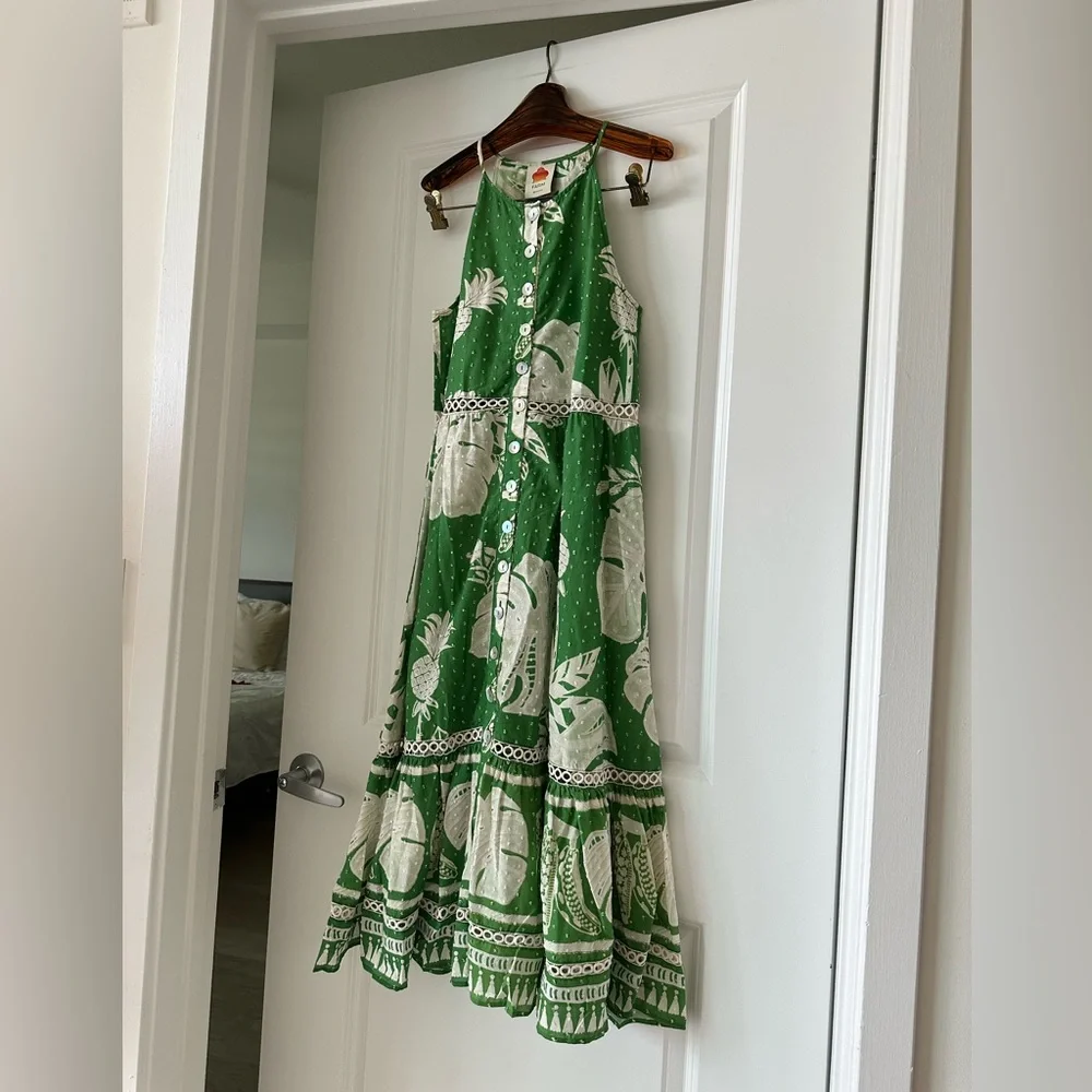 Farm Rio Lace Monsteras Embroidered Ruffle-Hem Midi Dress - Picture 4 of 10